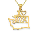 14K Yellow Gold Solid Washington State Charm Pendant Necklace with Chain
